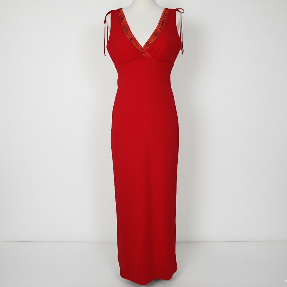 Jody 13/14 Dress Red Burgundy Chiffon V-Neck Beaded Sleeveless Stretch Lined